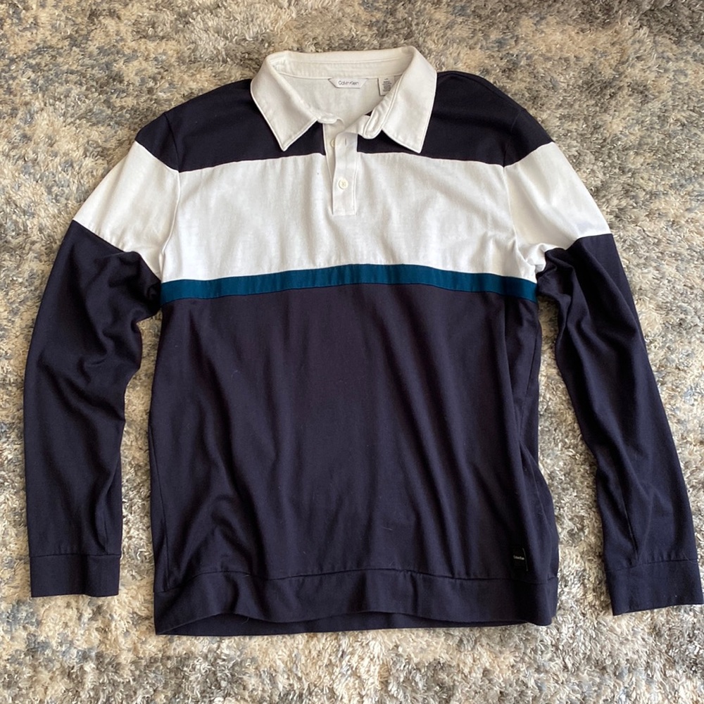 CK Navy w/ White Long Sleeve Polo